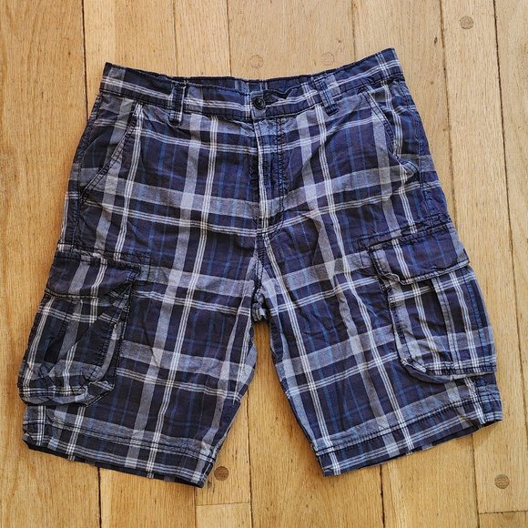 Calvin Klein Jeans Blue/Cream Plaid Flat Front Shorts Size 34 - Picture 5 of 11